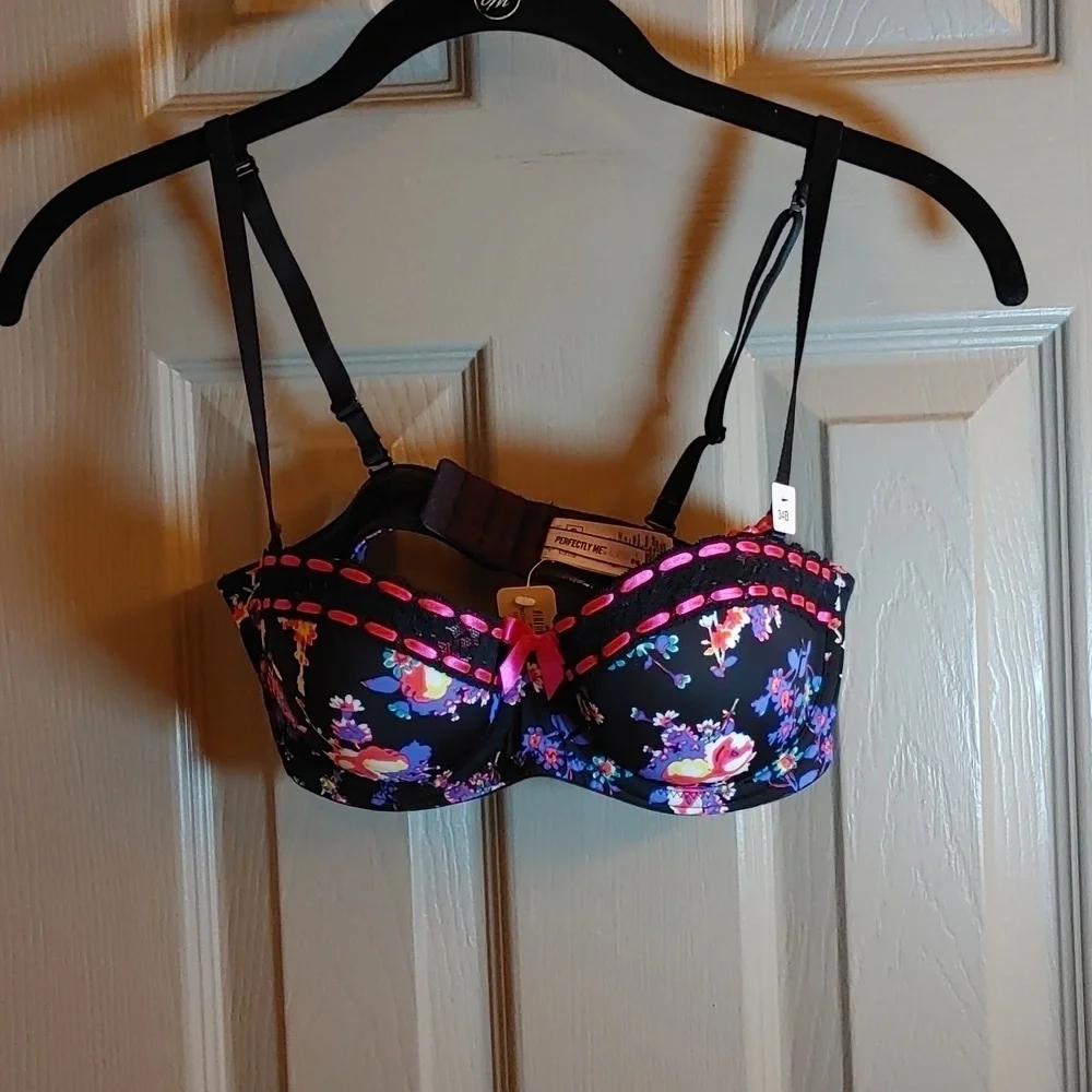 NWT BLACK MULTI FLORAL LA SENZA PERFECTLY ME PUSH UP BRA 34B - Picture 4 of 12